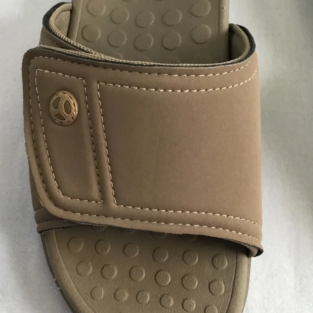 Vionic Kiwi Taupe Slide Comfort Sandals Unisex Adjustable Men 8 Women 9-9 1/2